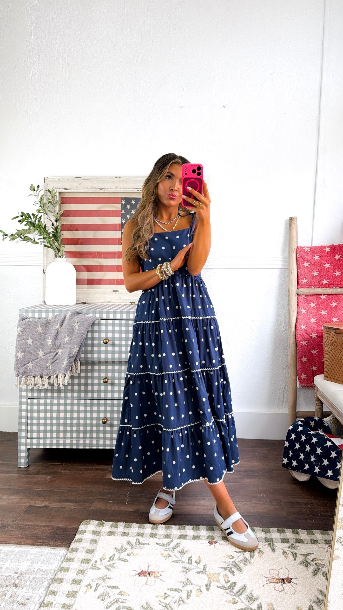 Mediterranean Midnight Polka Dot Dress, Navy