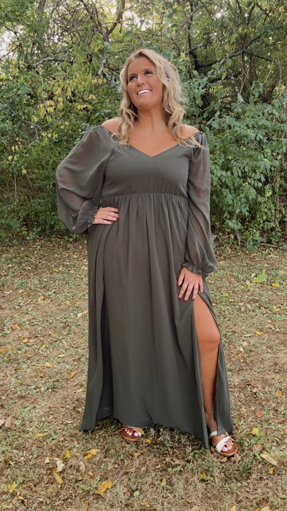 ECB Exclusive: Timeless Romantic Chiffon Maxi Dress, Olive