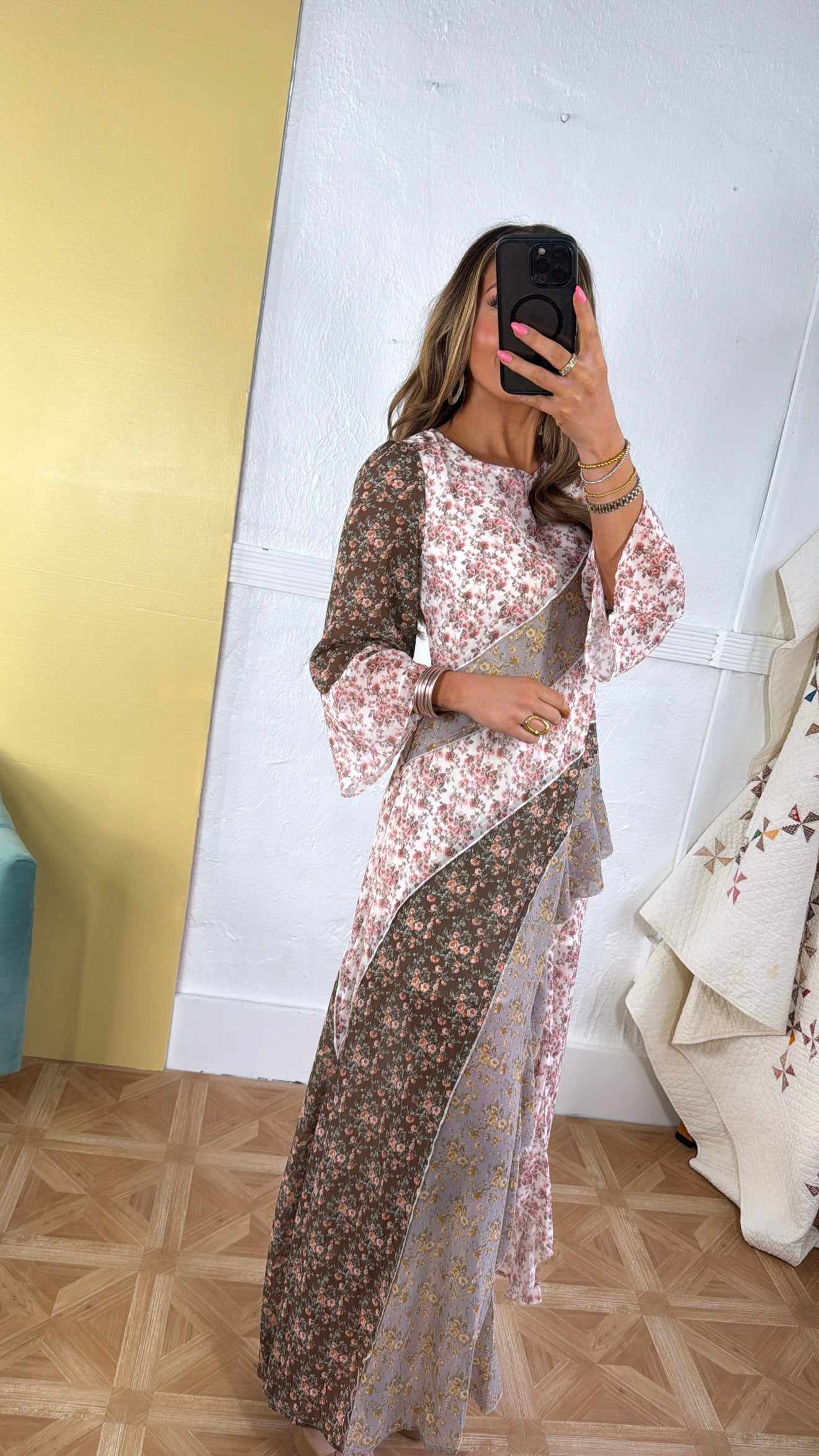 Boho Bloom Floral Print Chiffon Maxi Dress