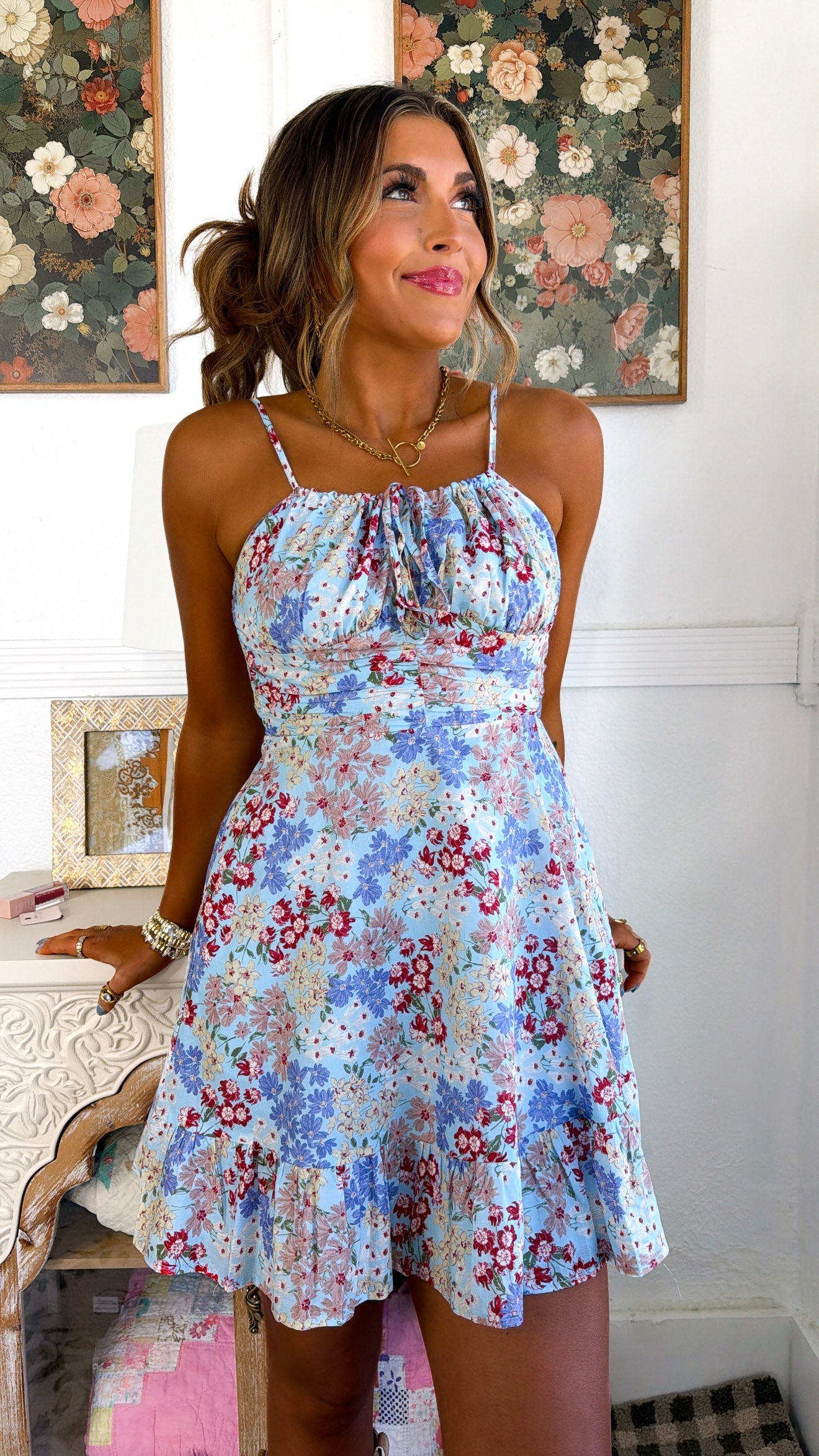 Orange & Lemon Spritz Dress, Blue Multi