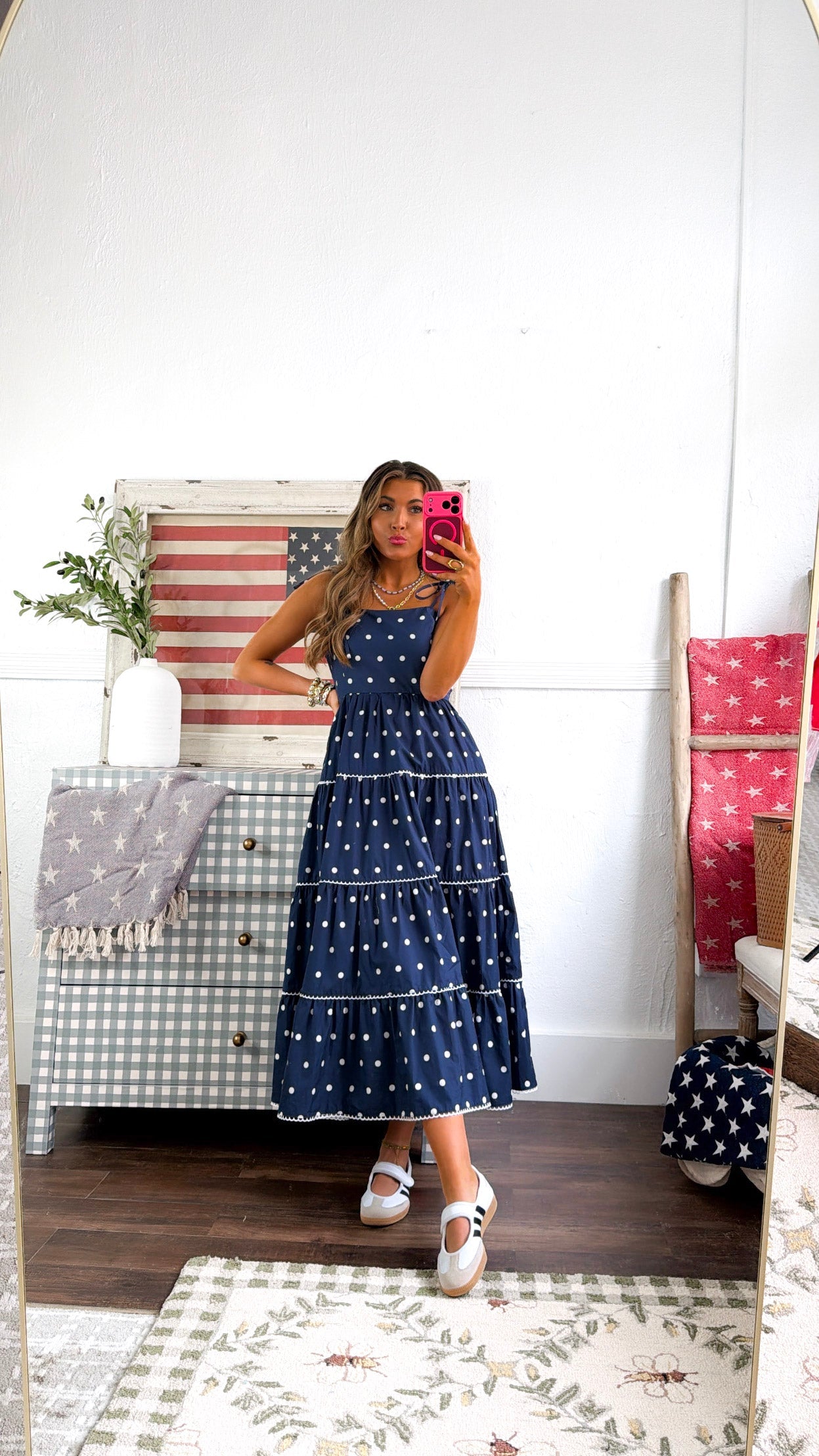 Mediterranean Midnight Polka Dot Dress, Navy