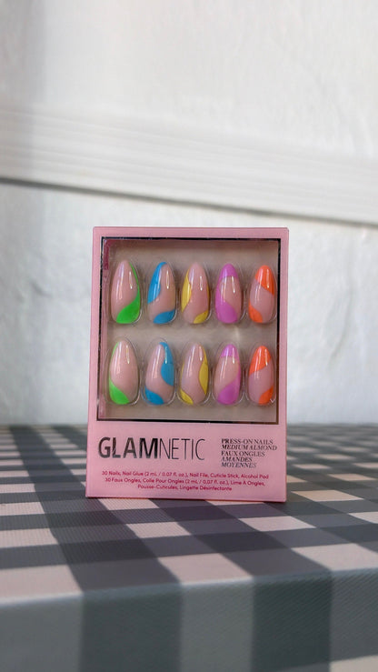 Rainbow Puff Press-On Nails |Medium Almond Multicolor Summer
