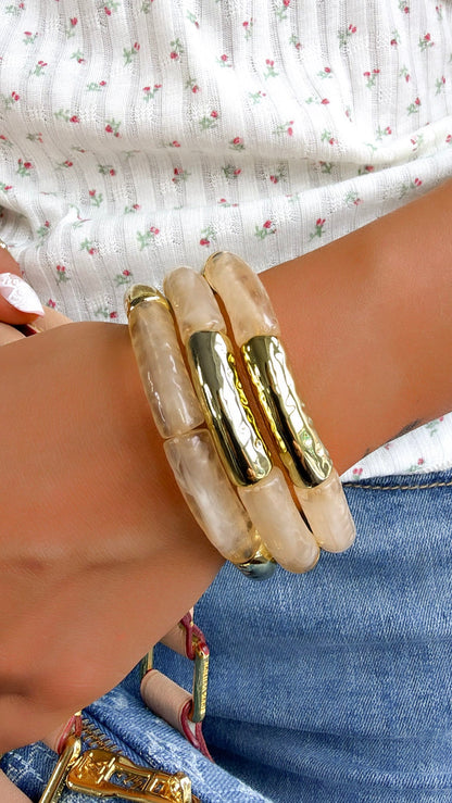 Golden Meadow Bracelet Stack, Beige/ Gold