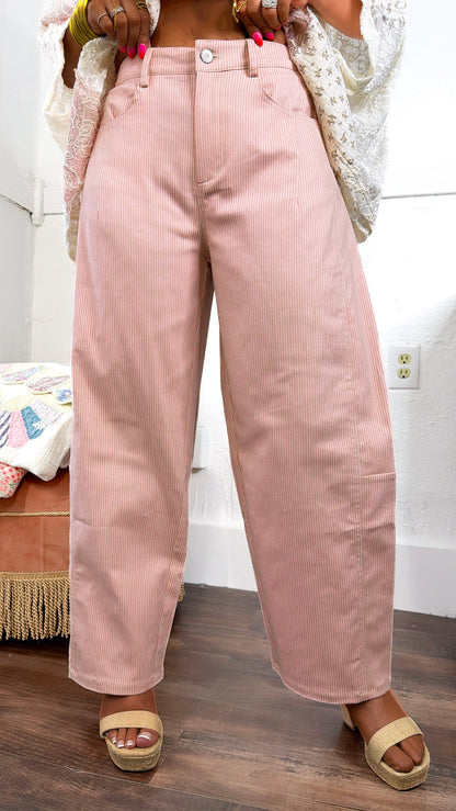 Nora Striped Pants, Pink/Taupe