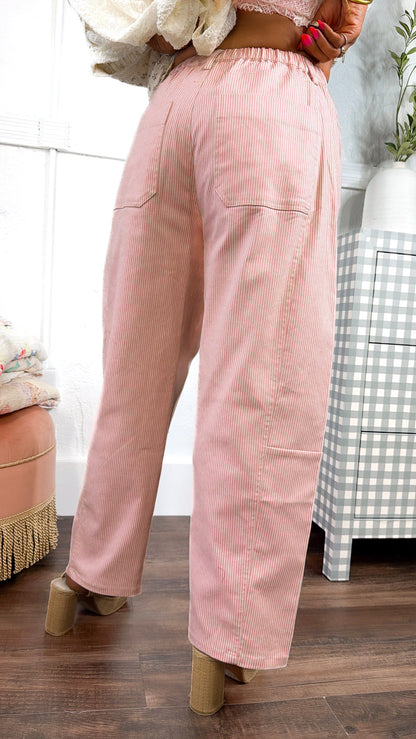 Nora Striped Pants, Pink/Taupe