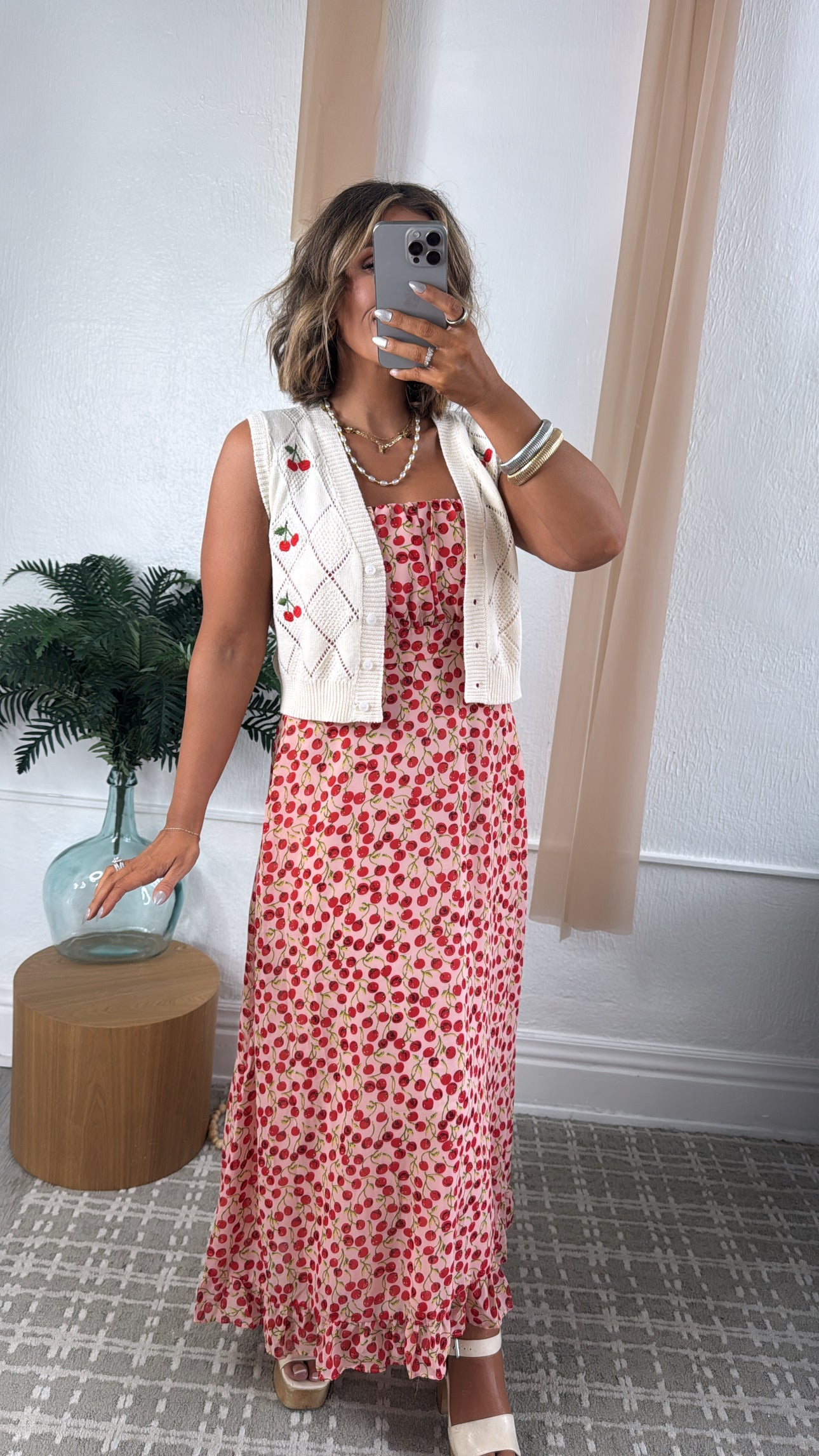 Cherry Darling Printed Vest, Cream