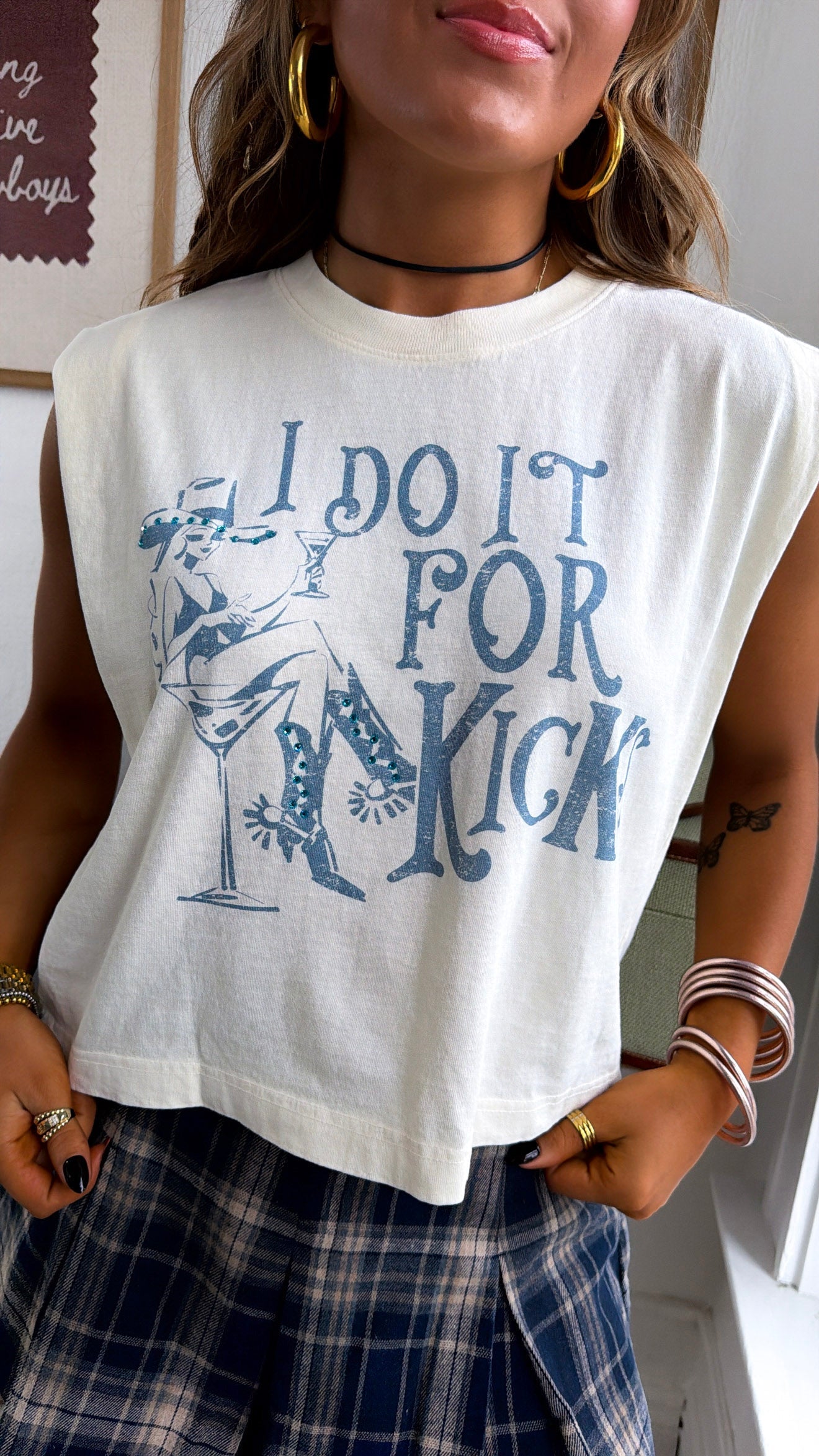 I Do It For Kicks Muscle Tank, Cream