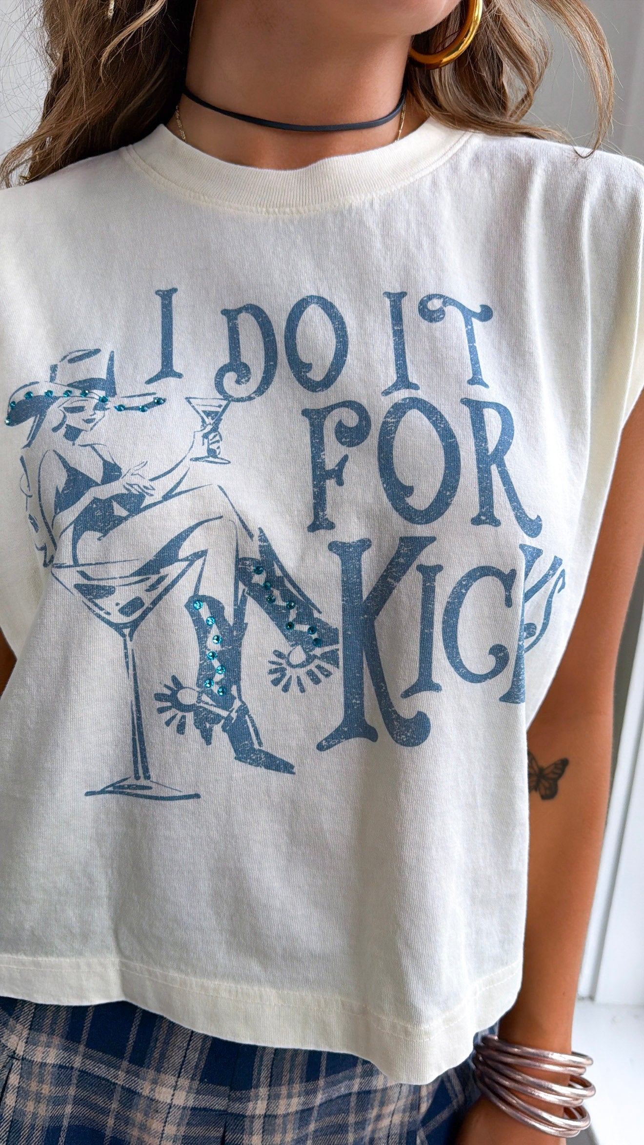 I Do It For Kicks Muscle Tank, Cream