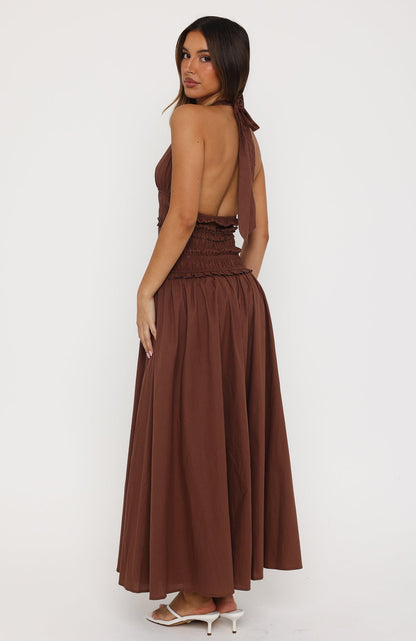 Lucky Enough Halter Maxi Dress Dark Chocolate