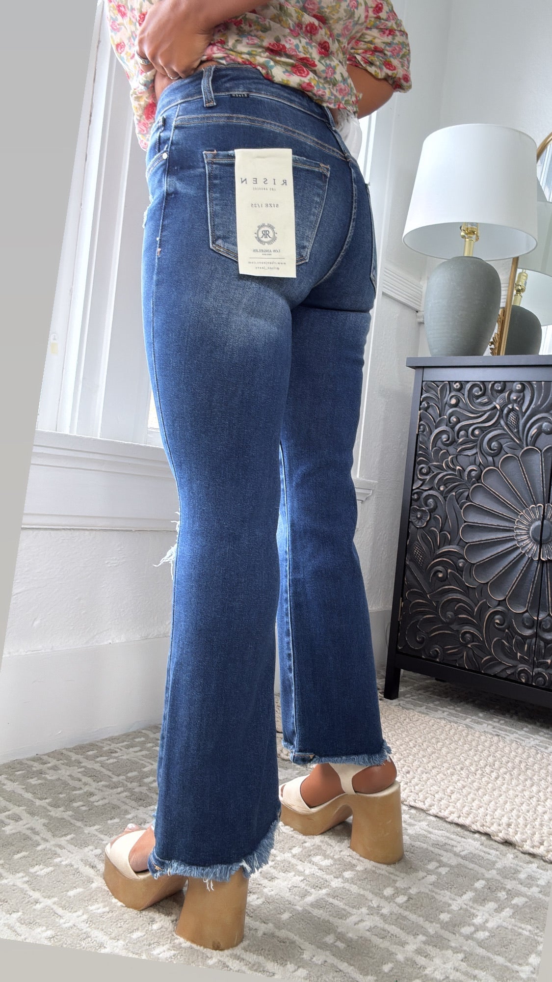 Corey Cropped High Rise Flare Jeans, Dark Risen