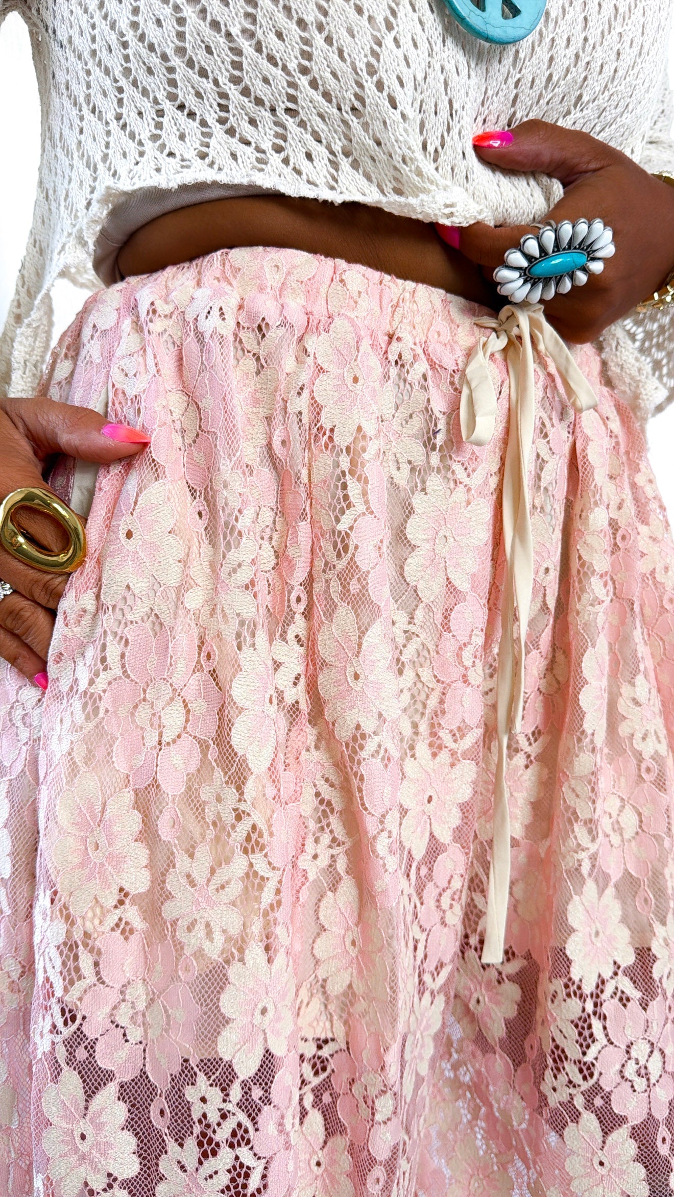 Floral Lace Balloon Joggers, Blush/Peach
