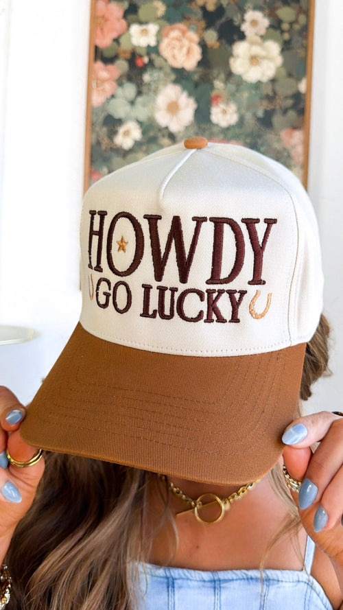 Howdy Go Lucky Trucker Hat, Canvas Brown