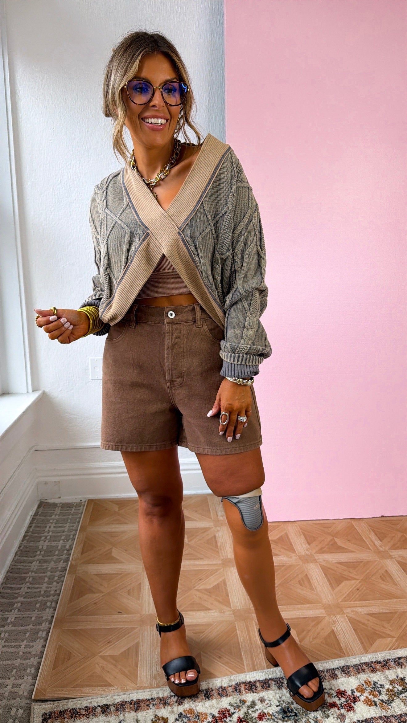 ECB Exclusive: Texture Criss Cross Top, Rust Charcoal