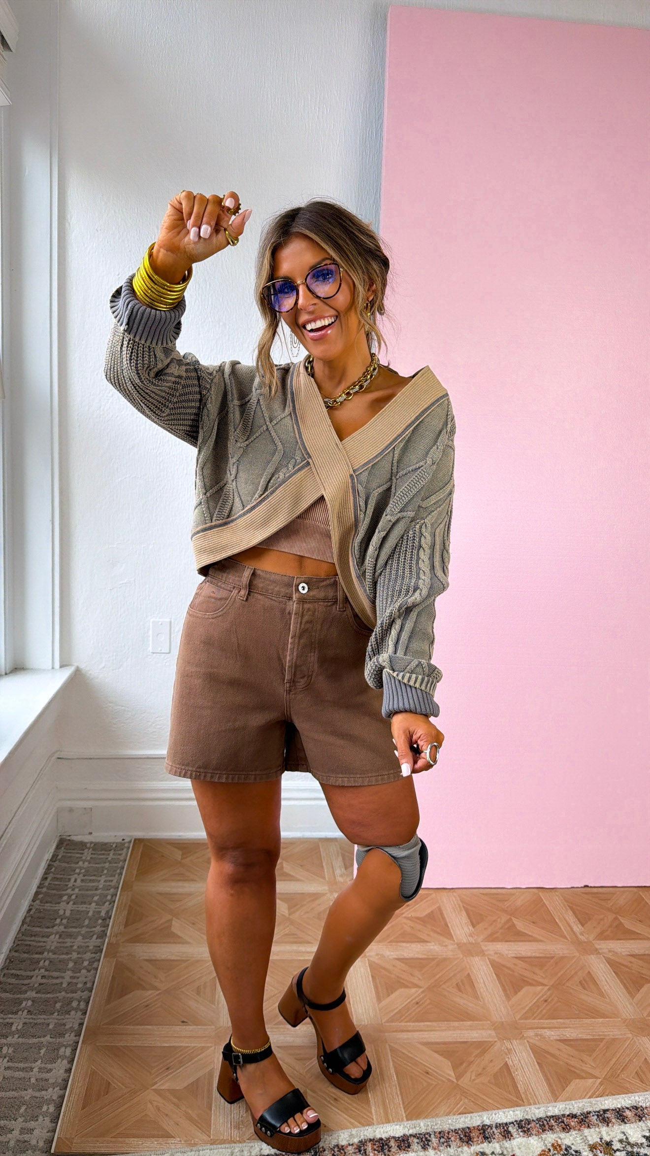 ECB Exclusive: Texture Criss Cross Top, Rust Charcoal