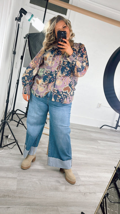 New Groove Floral Printed Top, Purple