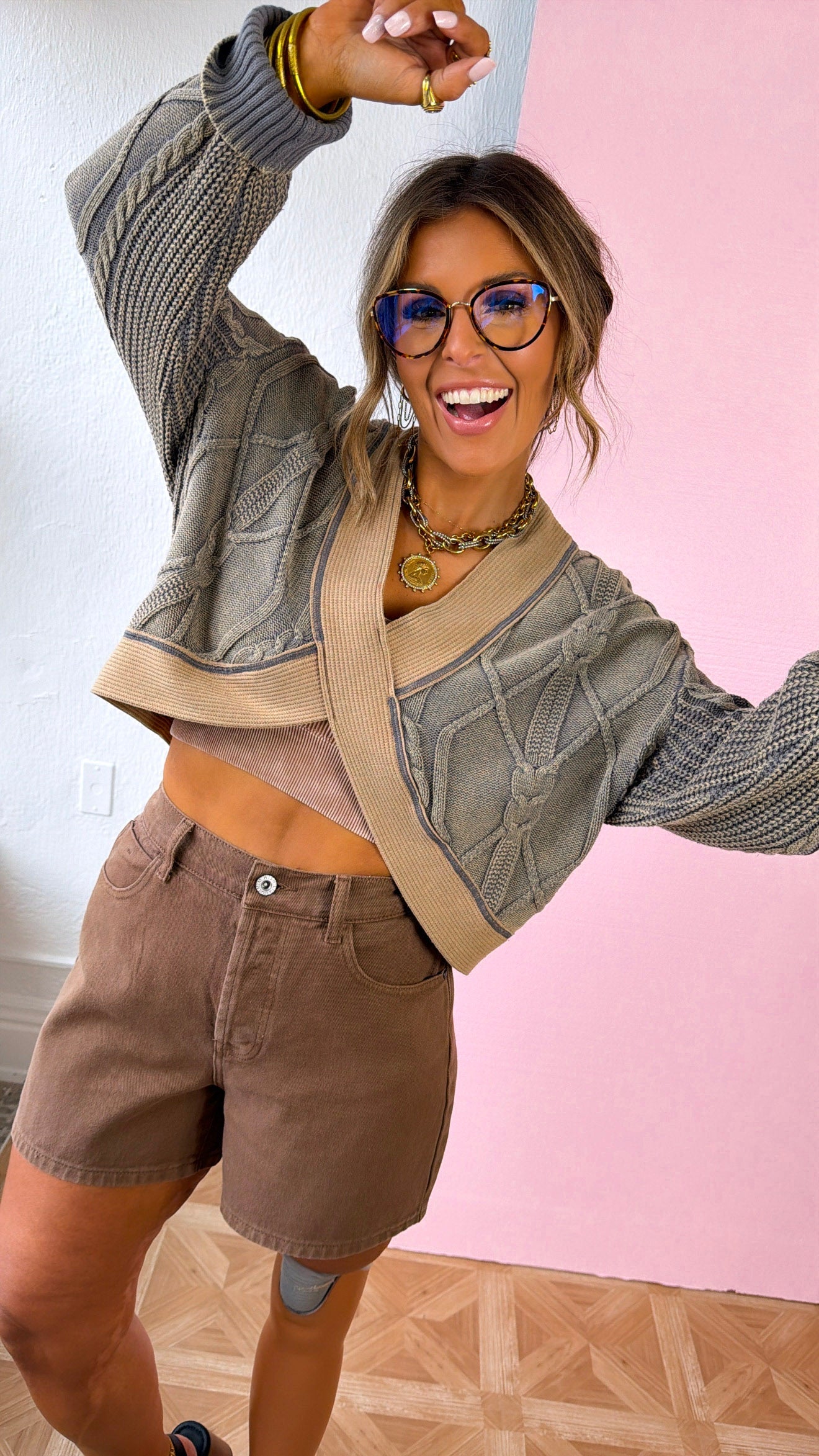 ECB Exclusive: Texture Criss Cross Top, Rust Charcoal