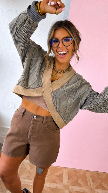 ECB Exclusive: Texture Criss Cross Top, Rust Charcoal
