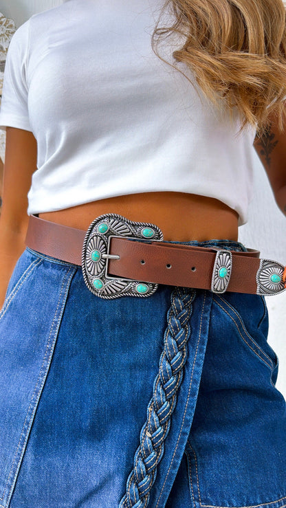 Buckle Loop Tie Stone Belt, Tan