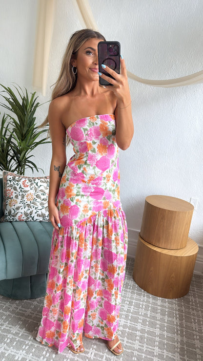 Maelis Midi Dress, Off- White & Pink