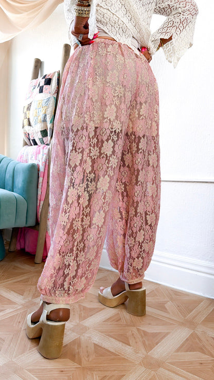 Floral Lace Balloon Joggers, Blush/Peach