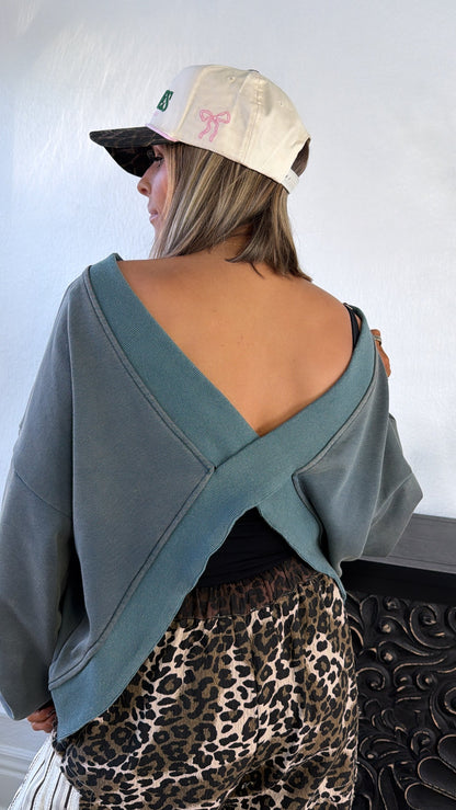 Criss Cross Reversible Sweatshirt, Vintage Moss