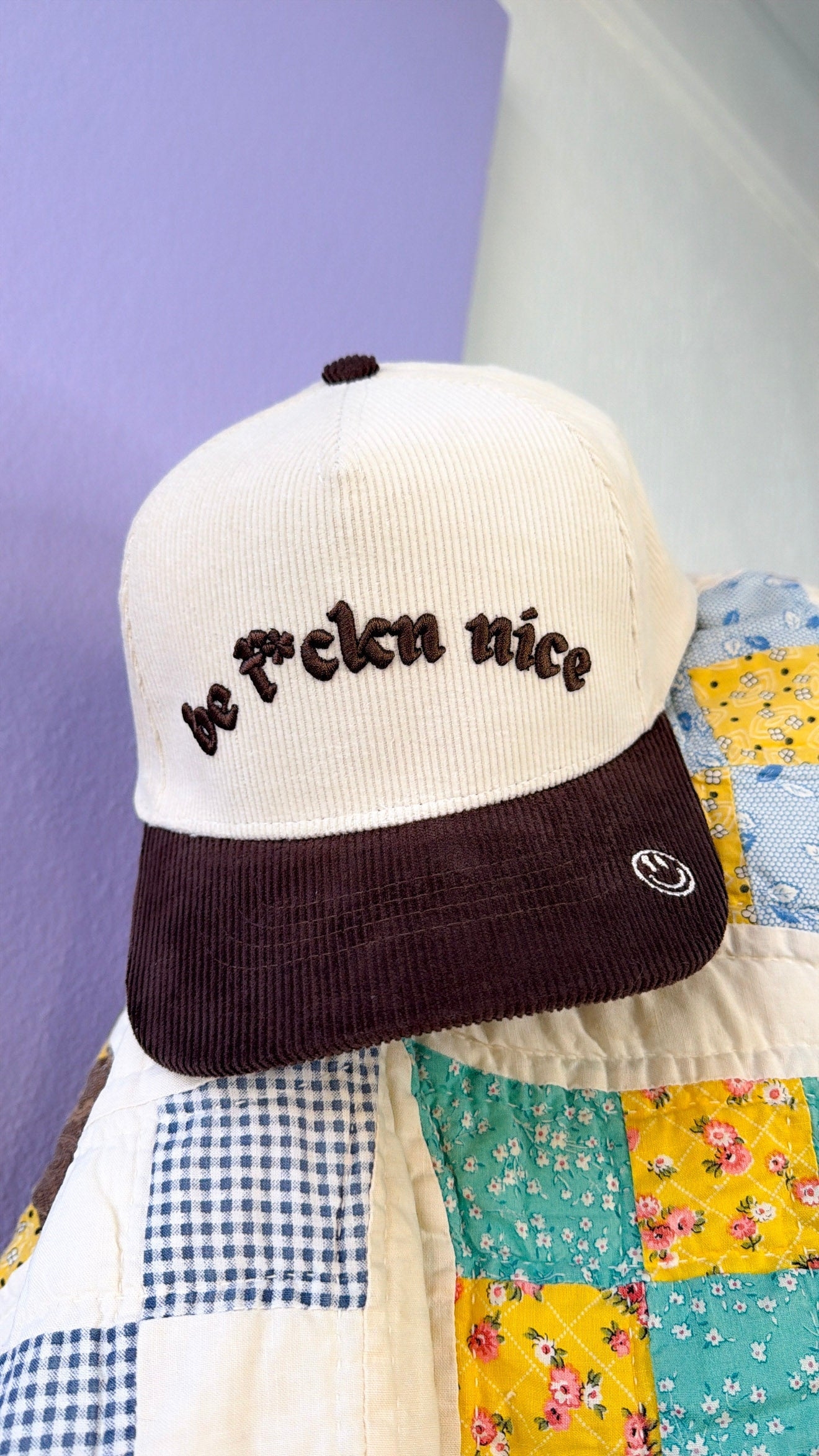 Be F***n Nice Trucker Hat, Brown Corduroy/Natural Corduroy