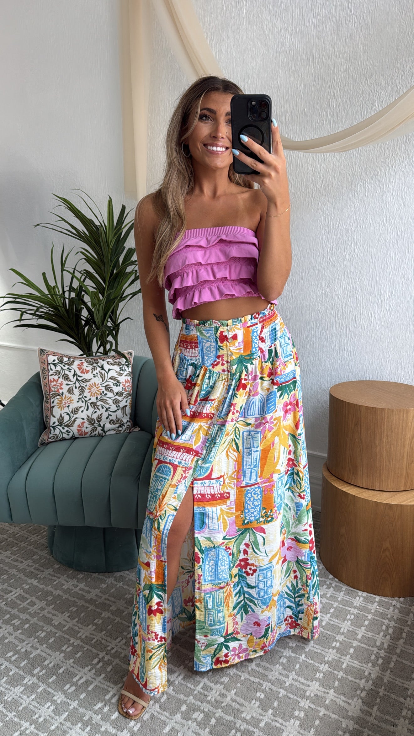 Layered Ruffled Tube Top, Crocus Pink