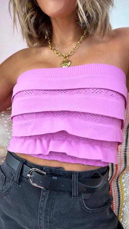 Layered Ruffled Tube Top, Crocus Pink