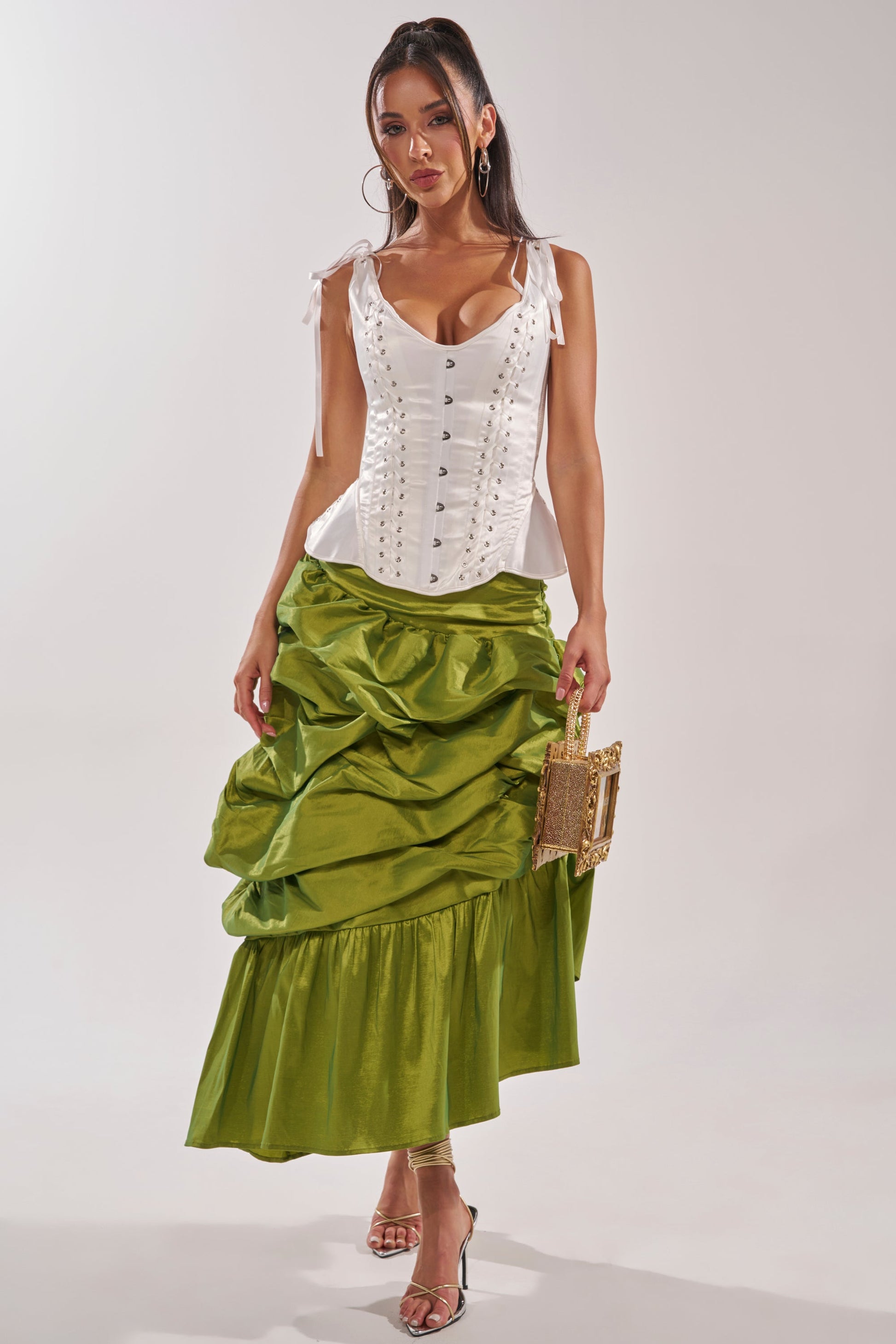 ALL OVER THE PLACE MIDI SKIRT