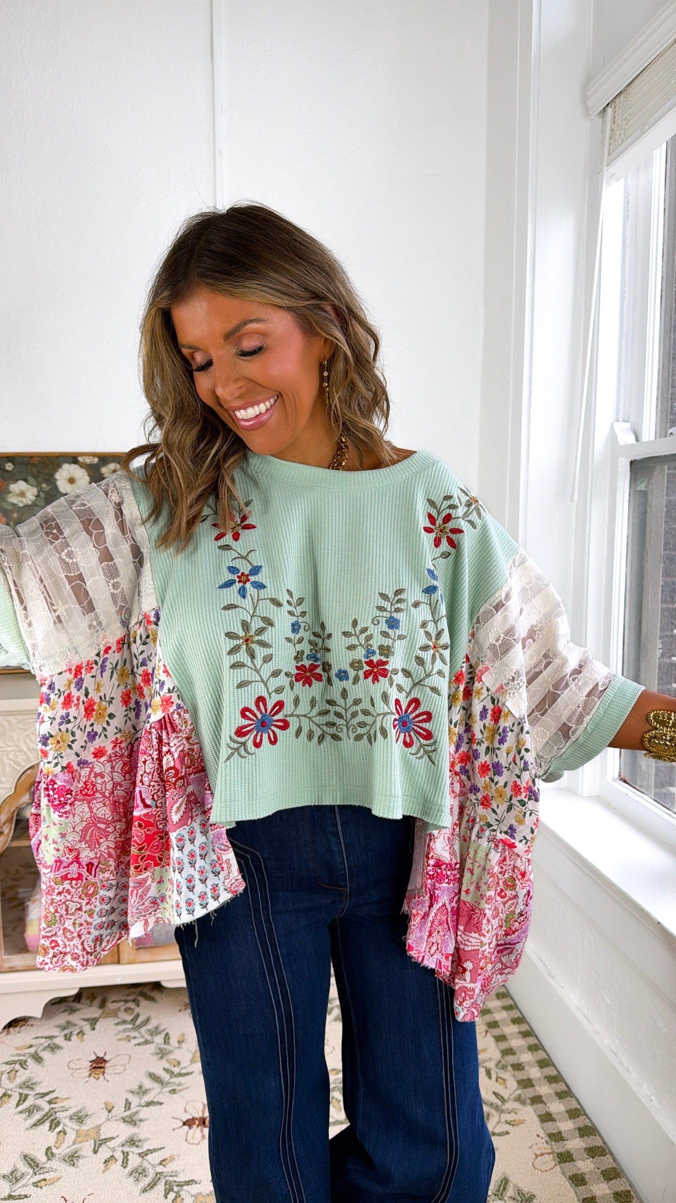 Gabriella Floral Top, Mint