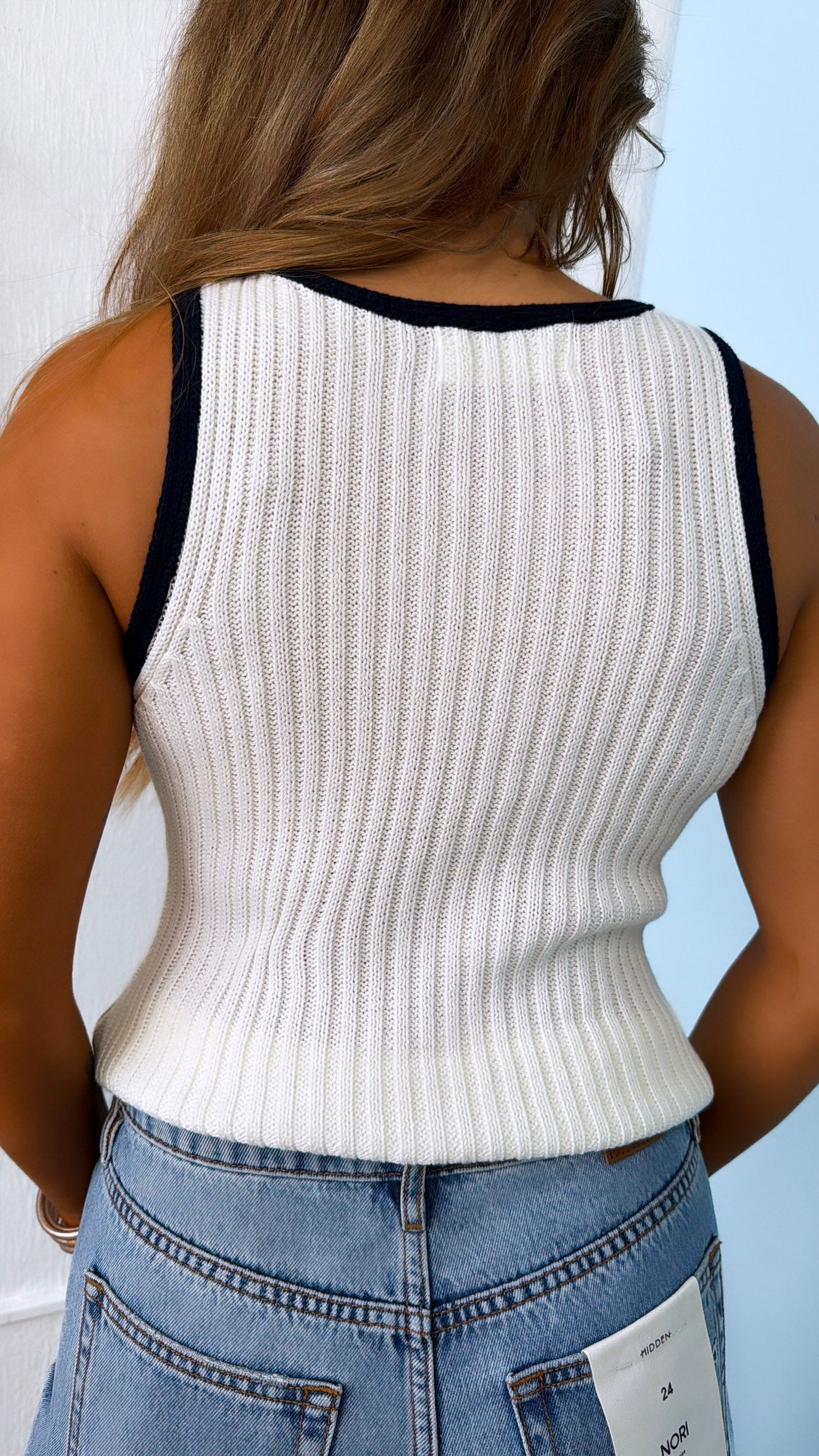 Fun & Free Sweater Tank, White/Navy