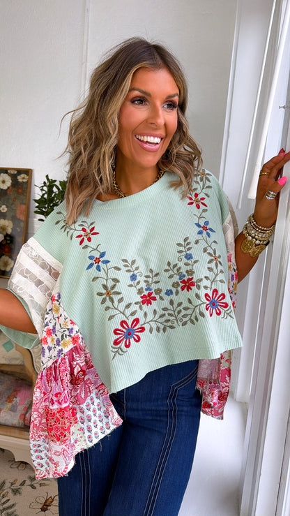 Gabriella Floral Top, Mint