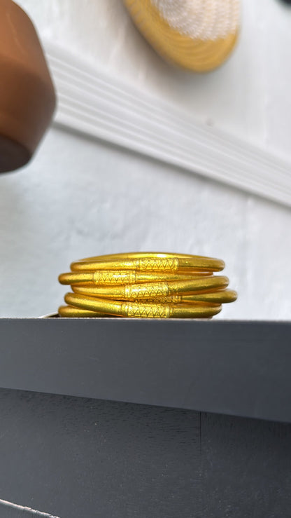 BuDhaGirl: Gold All Weather Bangle (Set of 6)- Serenity Prayer