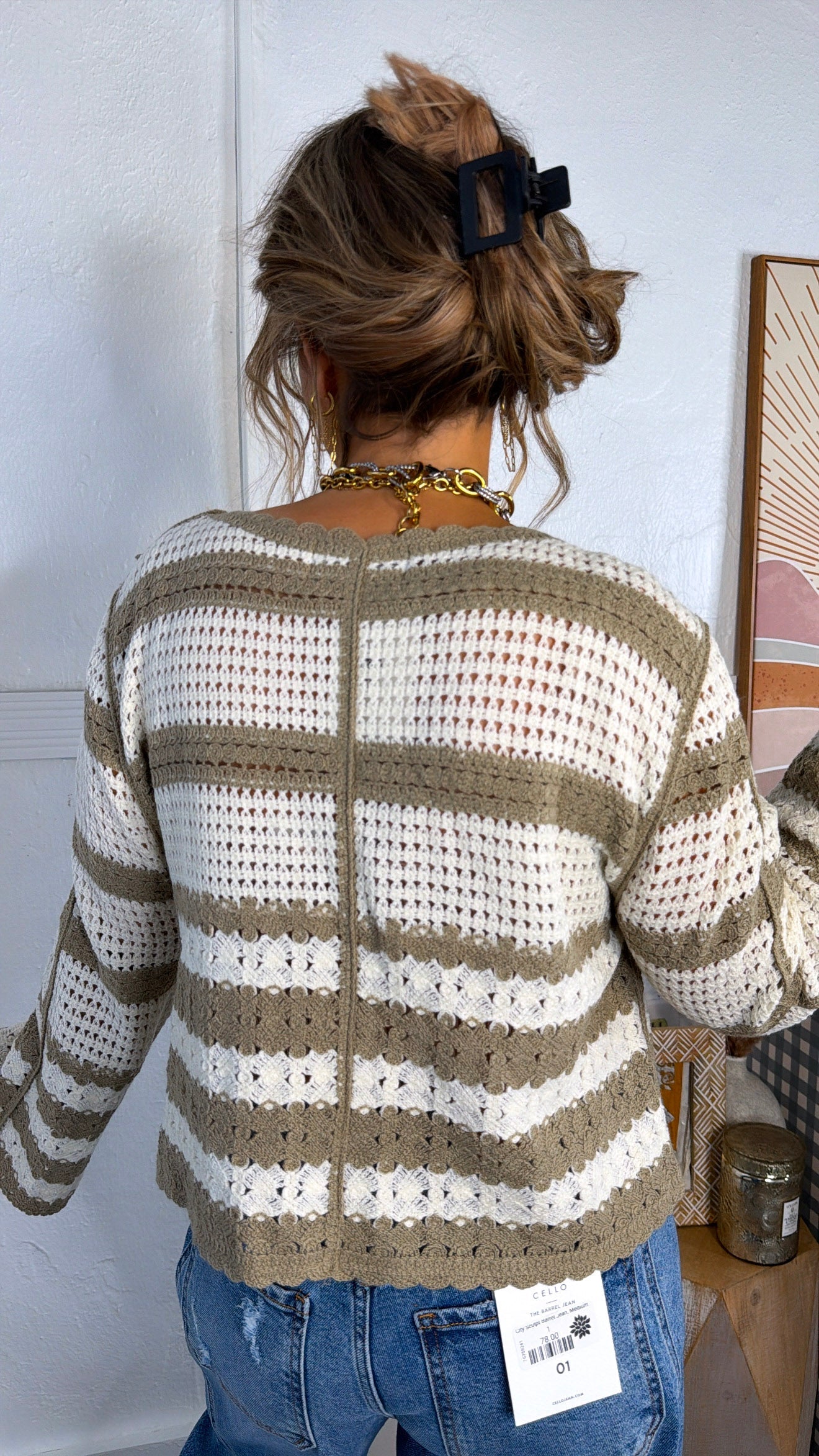 Flower Sprout Knit Cardigan, Mocha Multi