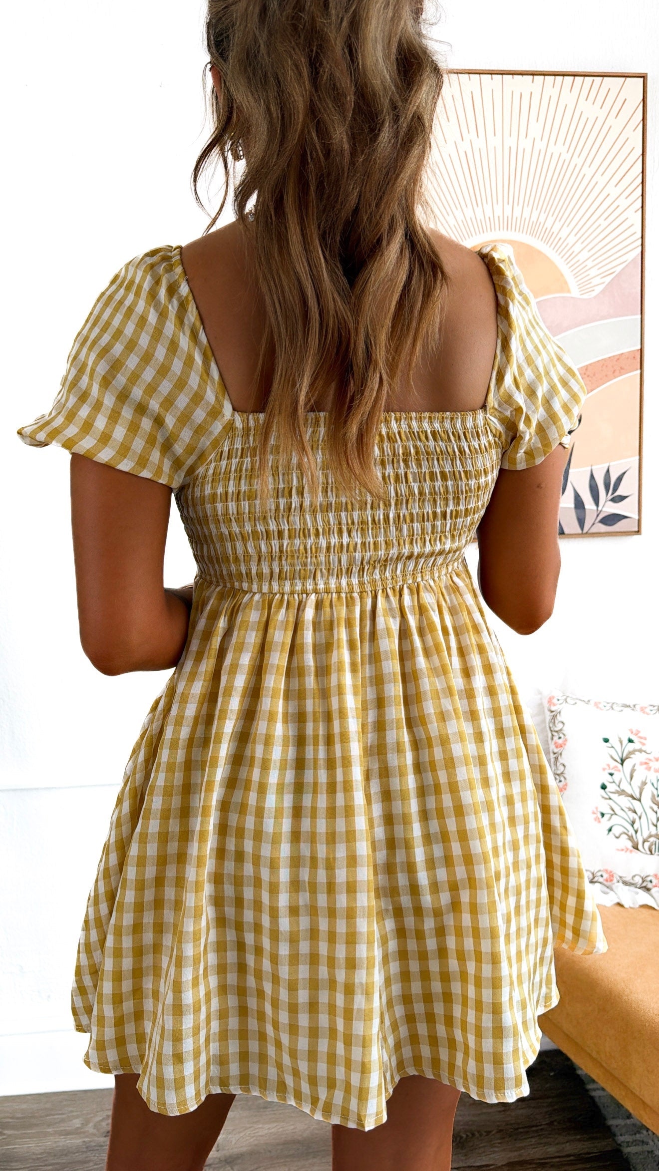 Picnic Date Gingham Romper, Yellow Multi