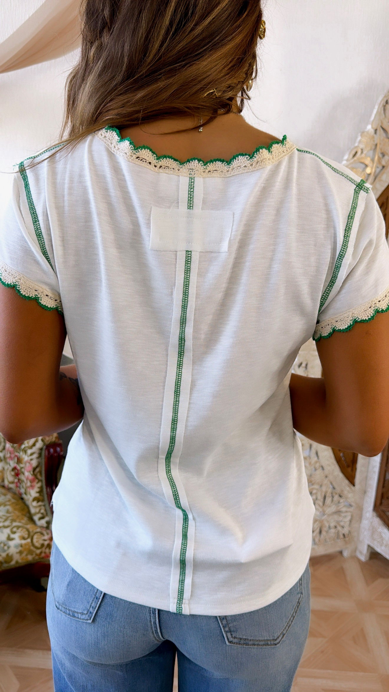 Fresh Market Basic Tee, Off White/Green