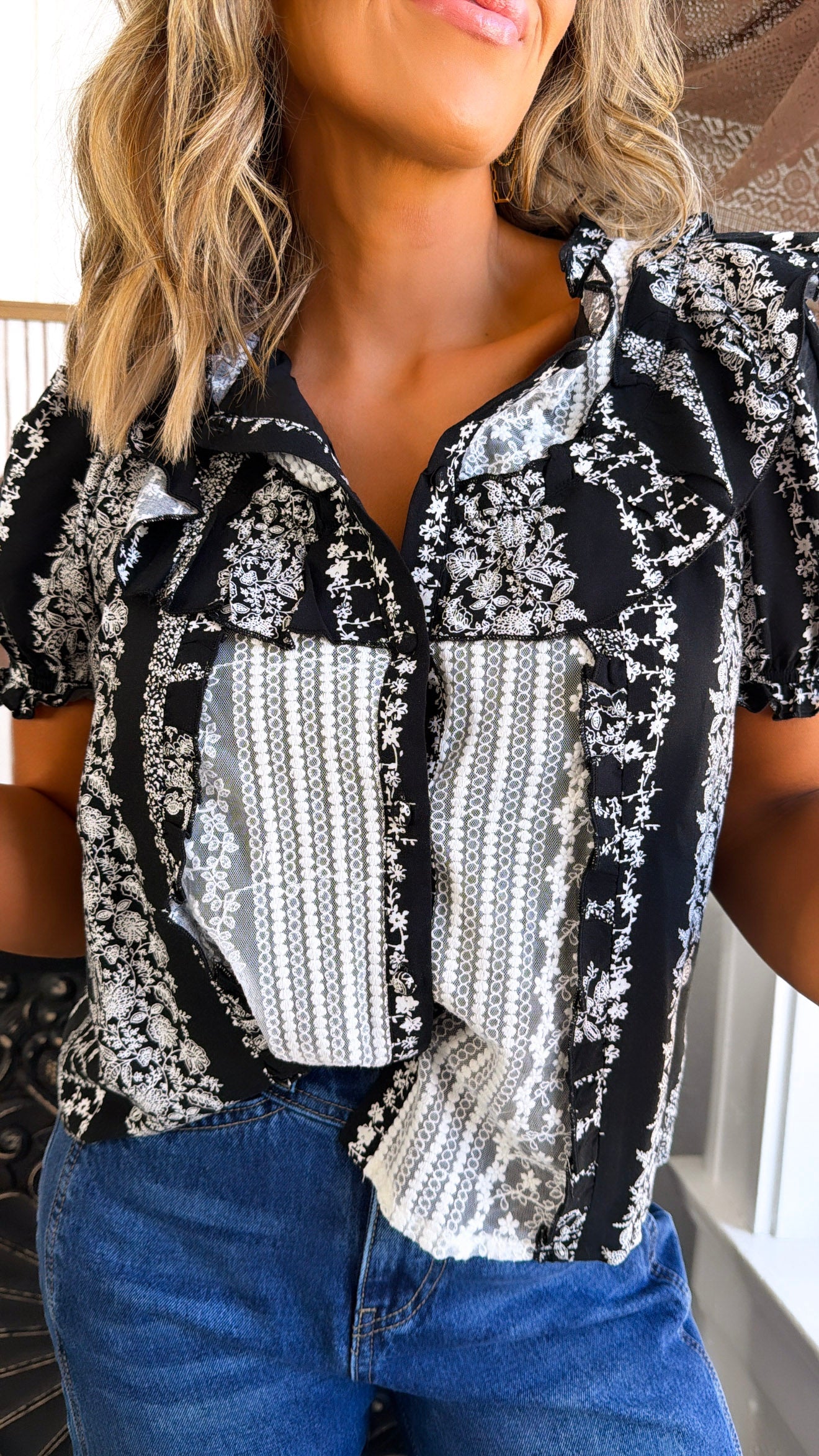 Bethany Floral Blouse, Black