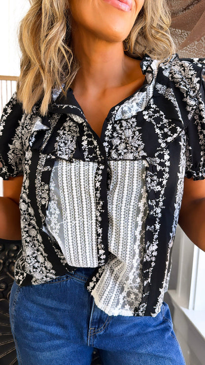 Bethany Floral Blouse, Black
