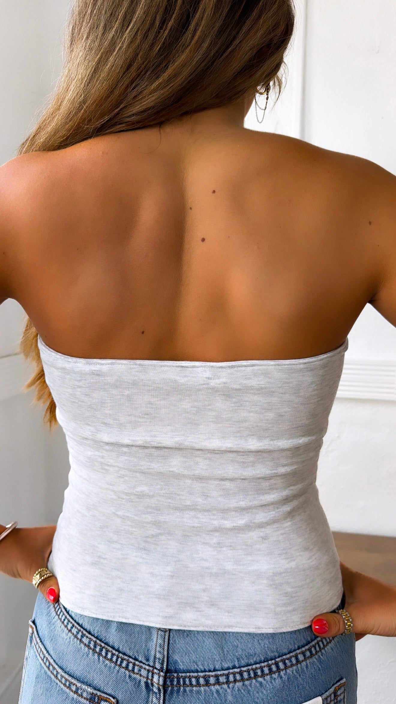 Gingham USA Tube Top, Lt.Grey