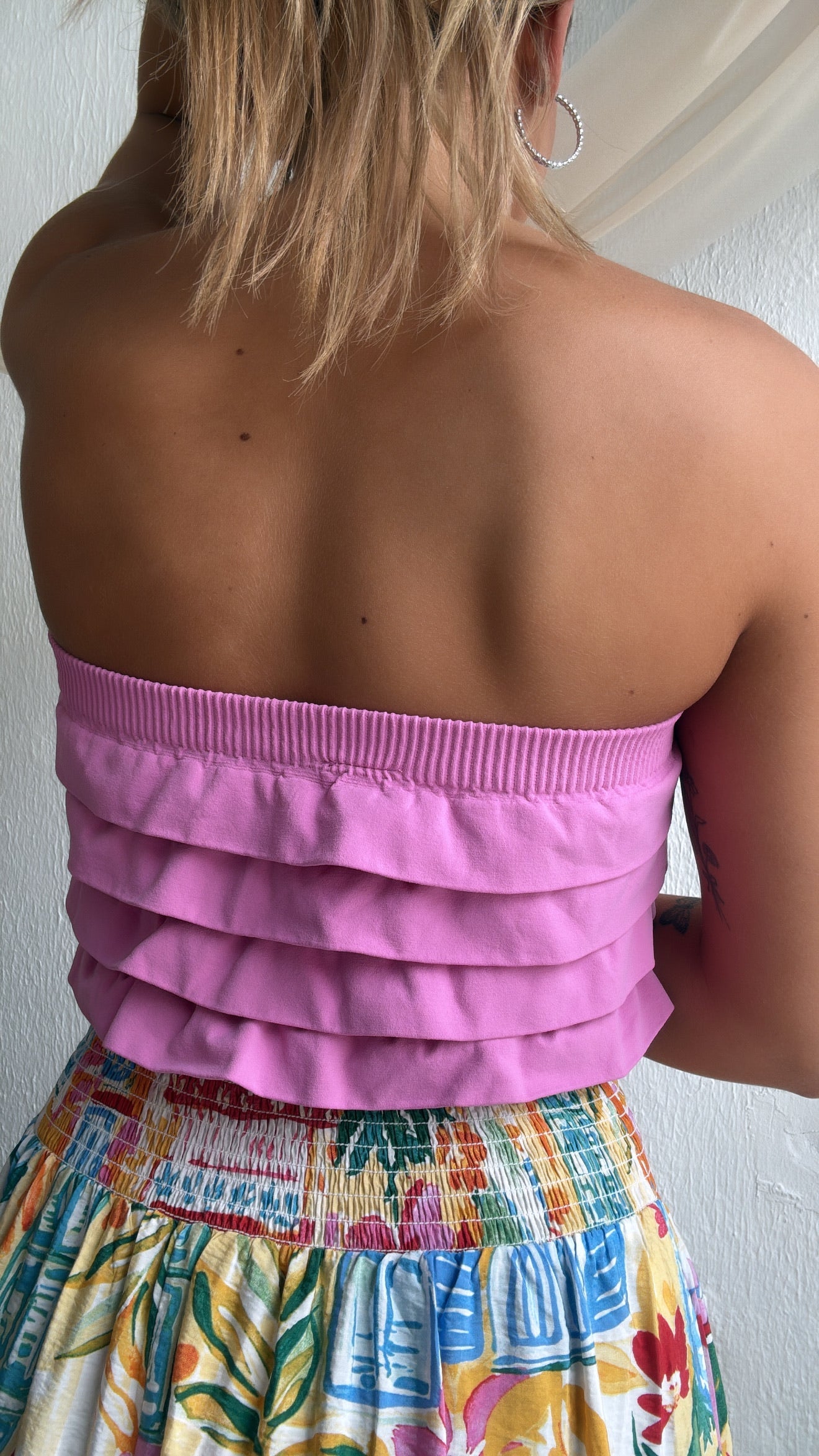 Layered Ruffled Tube Top, Crocus Pink