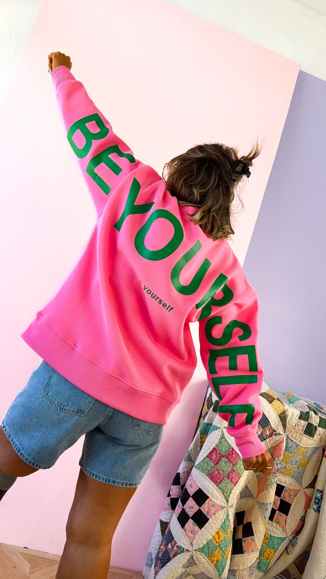 Love Yourself Oversized Crewneck, Pink/Green