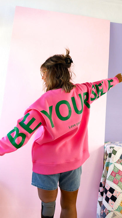 Love Yourself Oversized Crewneck, Pink/Green