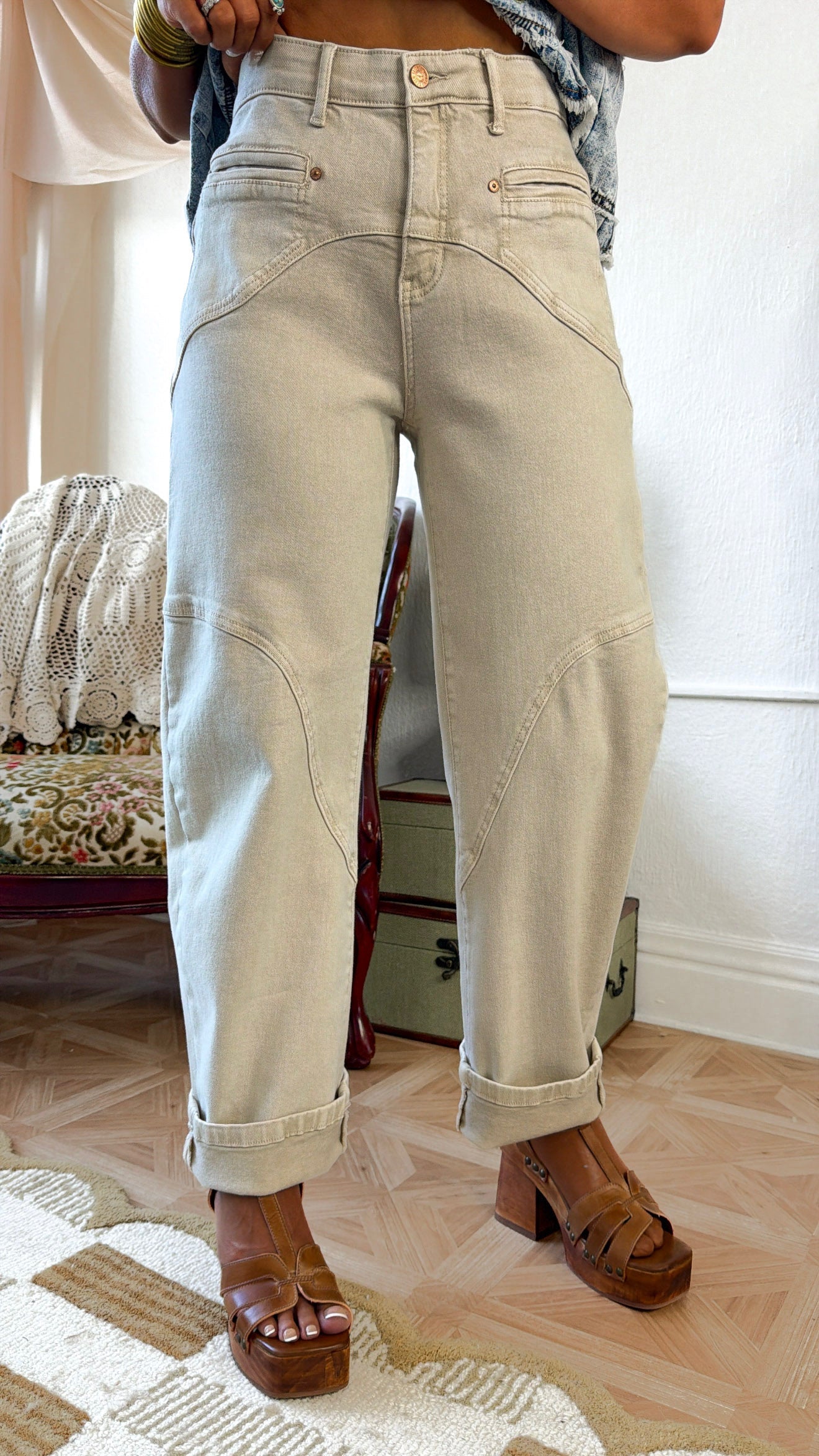 Dustin Barrel Jeans, Lt. Beige