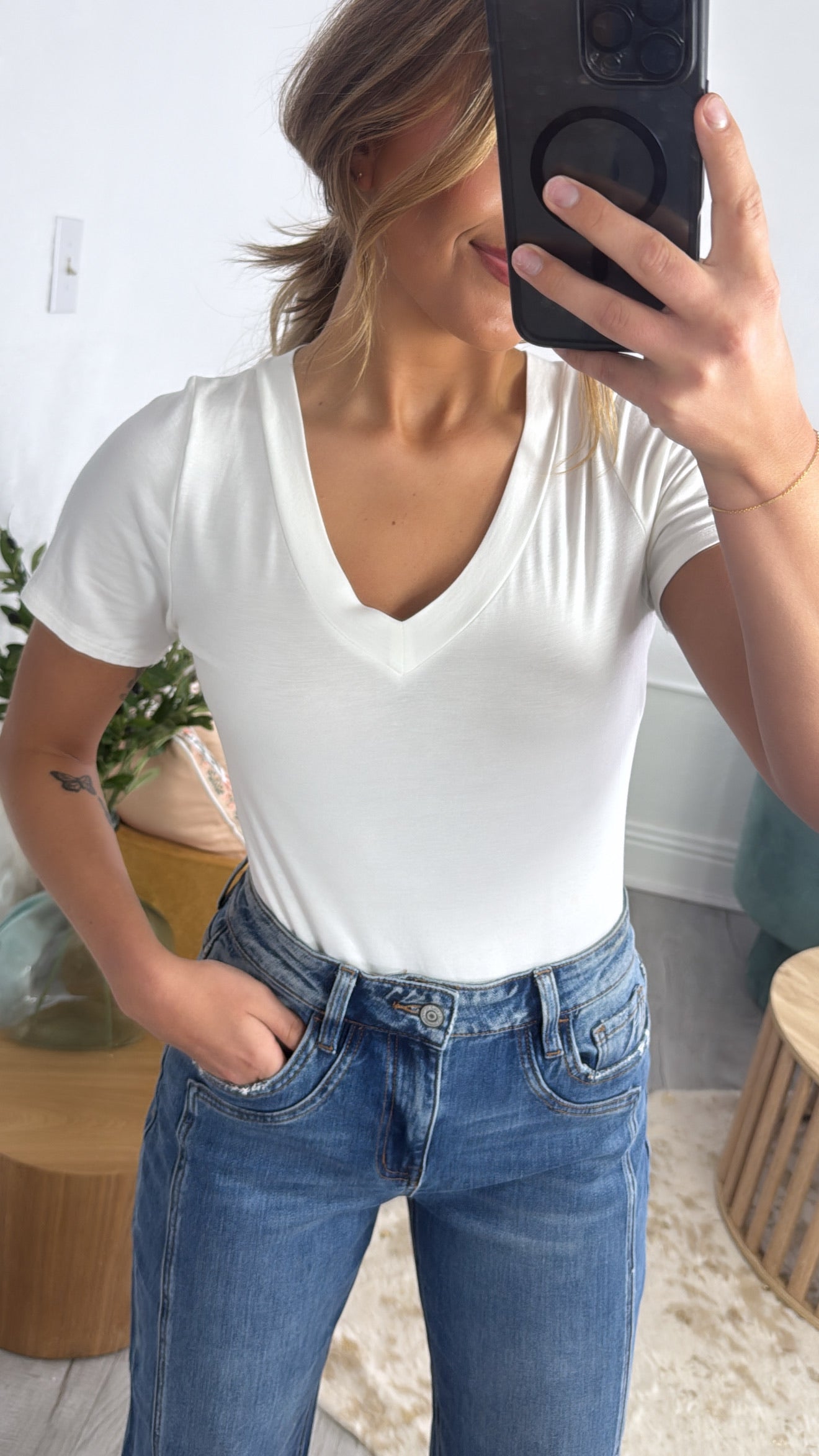 Bamboo V-Neck Bodysuit, Ivory