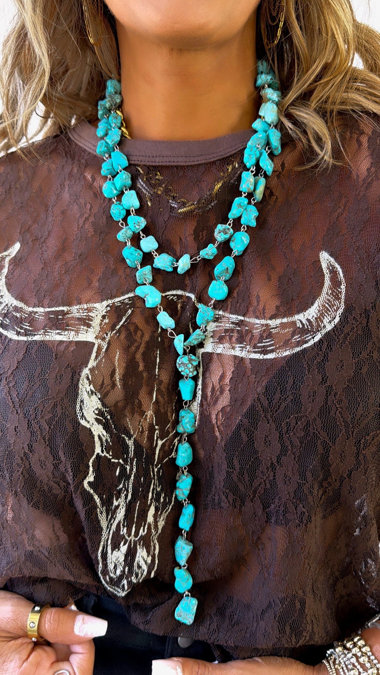 Multi Strand Drop Necklace, Turquoise