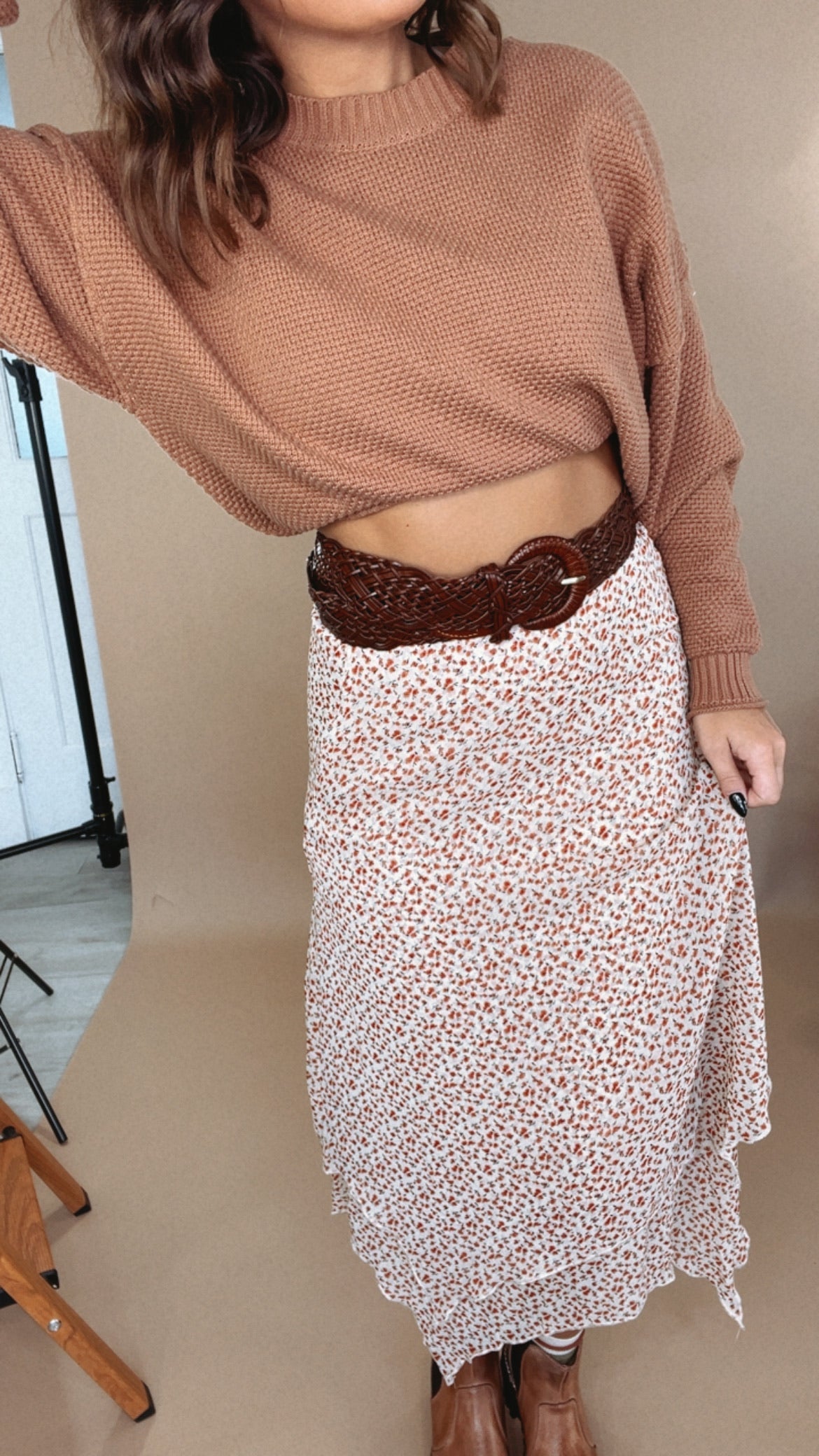Garden Grace Floral Midi Skirt, Taupe
