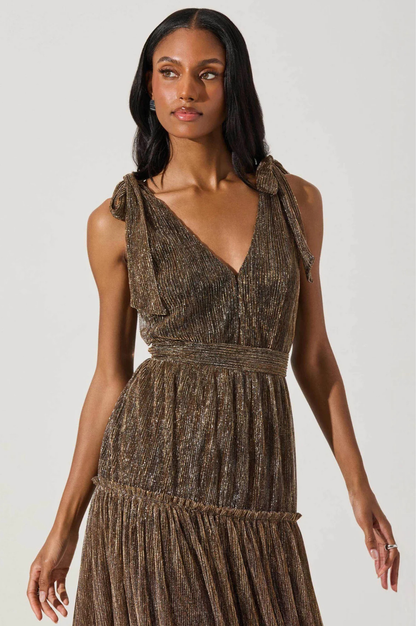 Desma Metallic V-Neck Maxi Dress