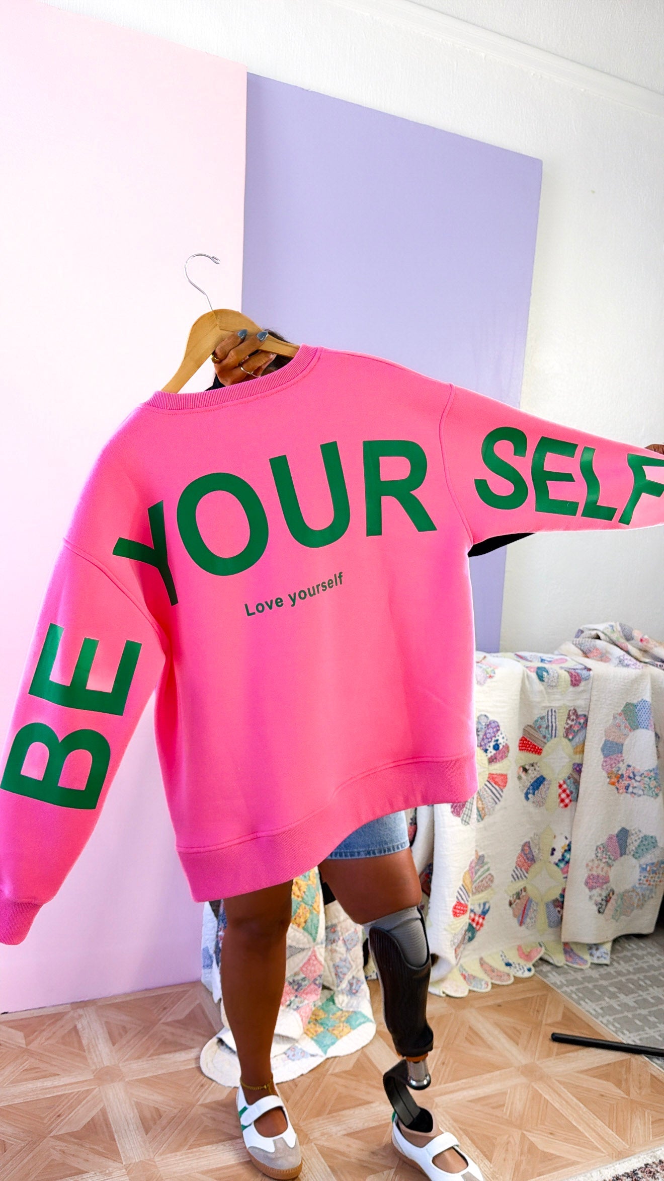 Love Yourself Oversized Crewneck, Pink/Green