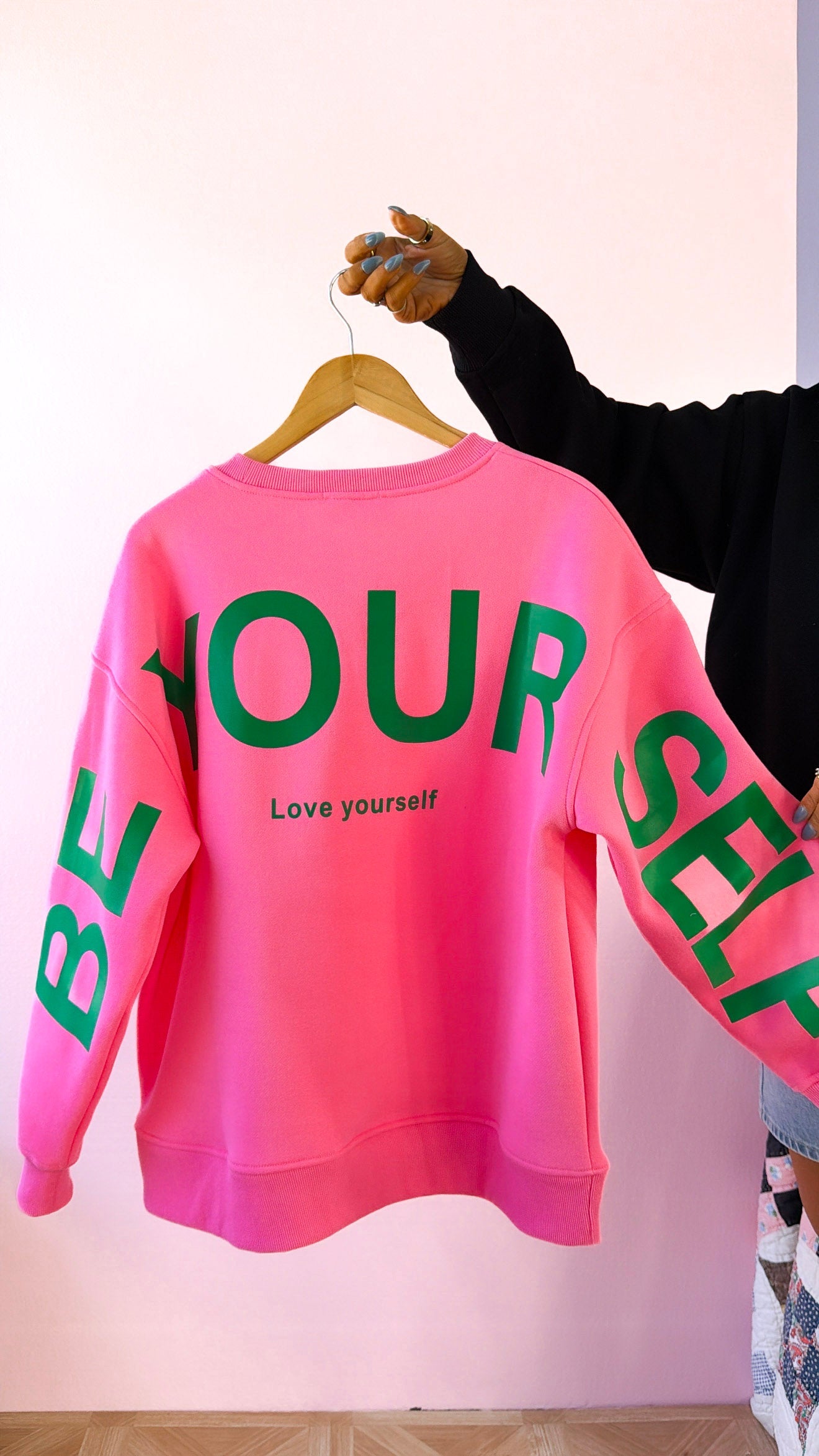 Love Yourself Oversized Crewneck, Pink/Green