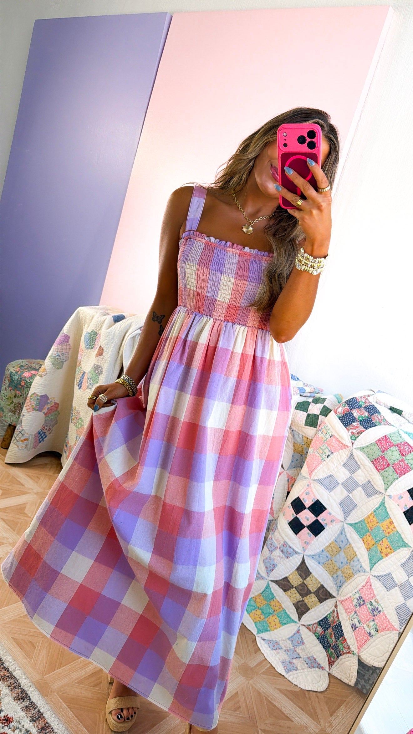 On The Outskirts Midi Dress, Pink Combo